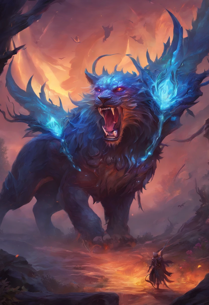Strange monsters in a fantasy world,A group of saber-toothed tigers,long canine teeth,Strong limbs,Covered in blue flames,bloods,Covered with thick spikes,Moon Night,Purple lightning,The middle view is,wasteland,Full body like, Highly detailed and ultra-realistic visuals,oc rendered,Shot with 70mm lens - AR 16:9 --q 2 --s 1000