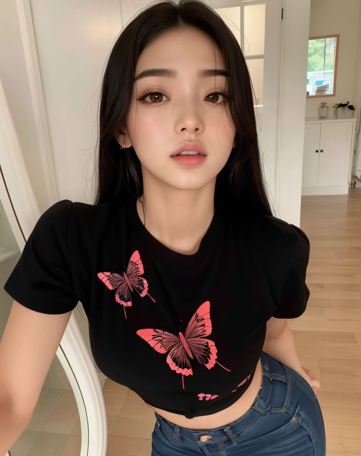 Mujer arafed con camisa negra y jeans azules posando para una foto., Chica coreana, Hermosa mujer surcoreana, Asian girl, Hermosa joven coreana, mariposa, cruel korean goth girl, Hermosa joven coreana, Xision Wu, beautiful asian girl, 18 years old, Blackpink Jennie, foto de perfil, Bae Suzy, dilraba dilmurat
