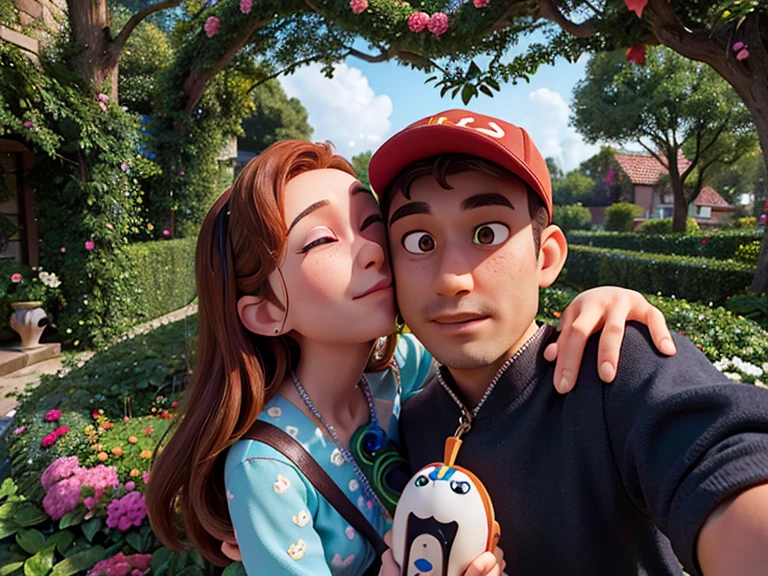 they are posing for a selfie in front of a garden, with her long, couple, vacation photo, lovely couple, with wart, kissing together cutely, in garden, happy couple, in love selfie, couple pose, with ivy, facebook post, momma and papa, selfie photo, 2 8 , tyler edlin and natasha tan, leaked photo