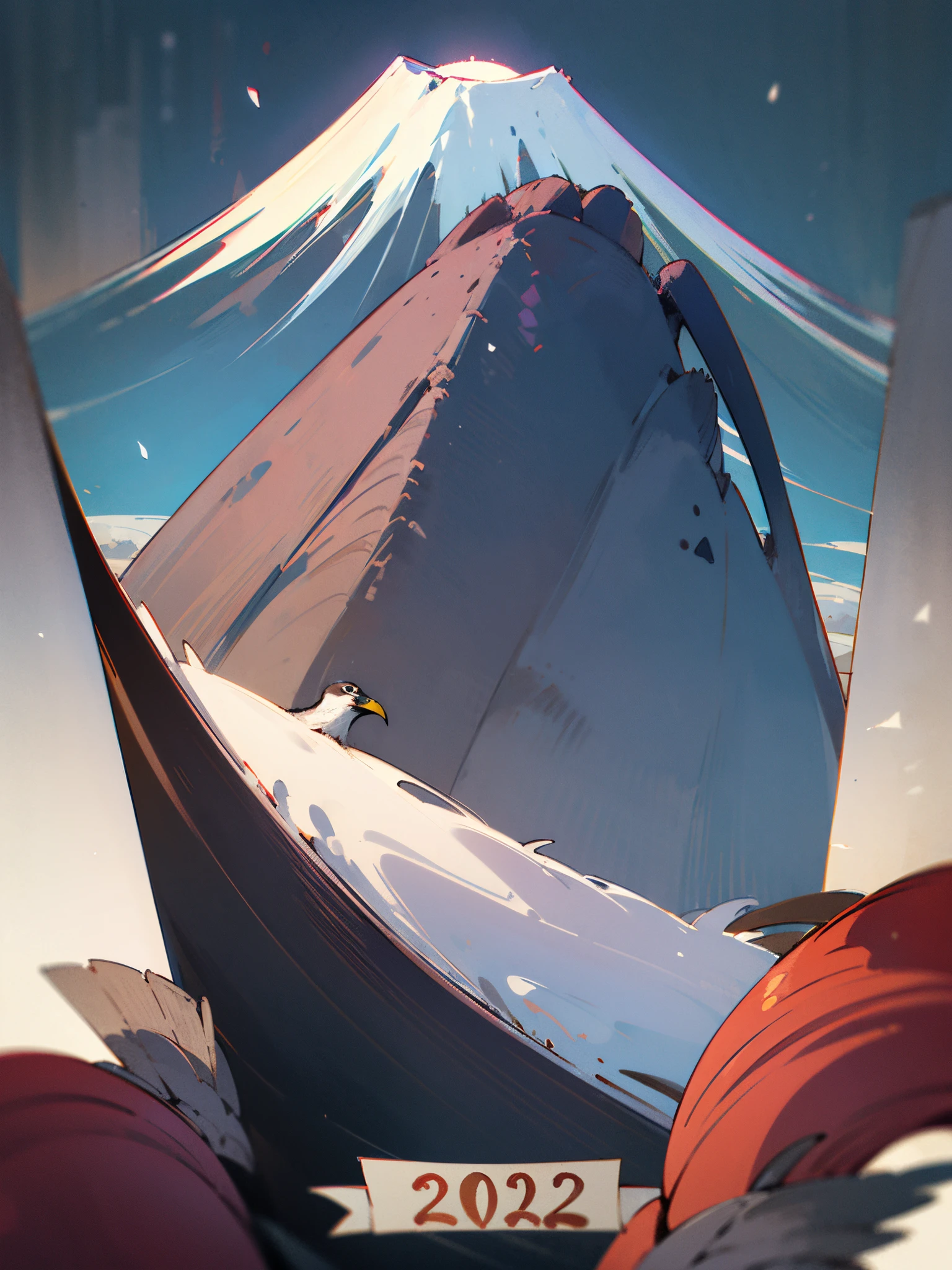 New Year's card with Mt. Fuji, hawk, and eggplant