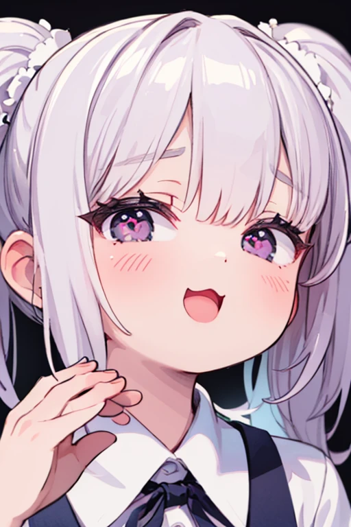 (masterpiece、top-quality、ultra-detailliert、high-resolution illustrations、Ultra-high-definition CG、8k size wallpaper、offcial art、production art)、Skin quality improvement,(Face),(((only face:1.5)))、((Face Focus:1.5))、((close to viewer:1.5))、(Gothic ta)、(;3:1.5)、(girl with)、(short twintails),(Heart-shaped eyes:1.5),(Excited eyes:1.5)、(big eye),Upper body