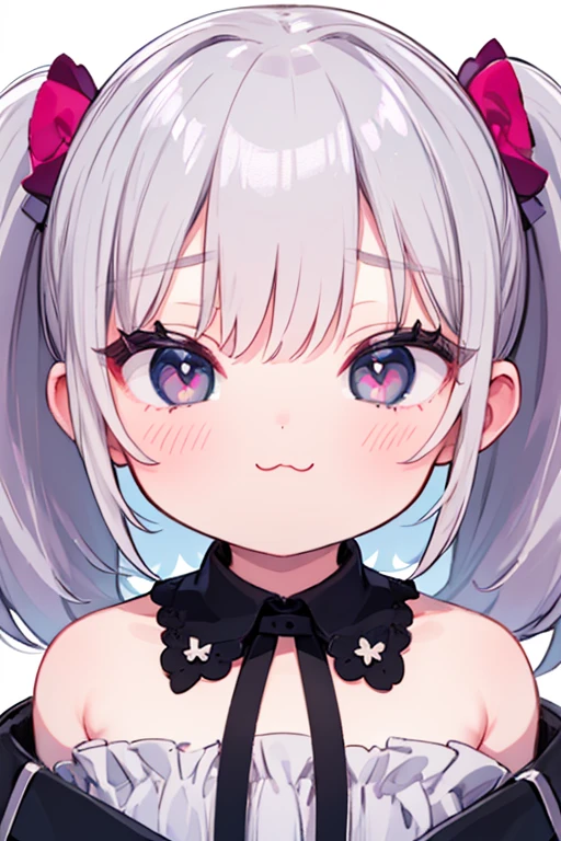 (masterpiece、top-quality、ultra-detailliert、high-resolution illustrations、Ultra-high-definition CG、8k size wallpaper、offcial art、production art)、Skin quality improvement,(Face),(((only face:1.5)))、((Face Focus:1.5))、((close to viewer:1.5))、(Gothic ta)、(;3:1.5)、(girl with)、(short twintails),(Heart-shaped eyes:1.5),(Excited eyes:1.5)、(big eye),Upper body