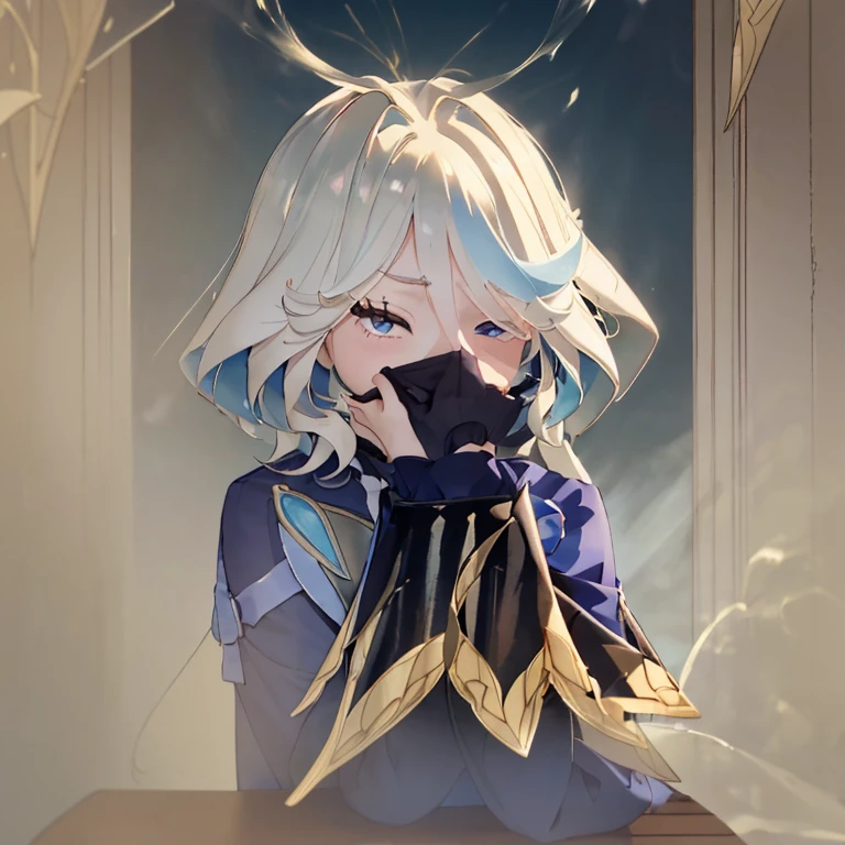 (​masterpiece:1.2、top-quality)、(the Extremely Detailed CG Unity 8K Wallpapers、ultra-detailliert、Best Shadows)、(细致背景)、(The best lighting、extremely delicate and beautiful)、depth of fields, yellow smoke covering her face, covering nose using bare hand, upward looking gaze、closed her eyes,(((syncope))),((shed tears)),((((Girl is surprised when she smells the bad smell of farts)))),((((please cover your face with your hands。&#39;There&#39;no smell)))