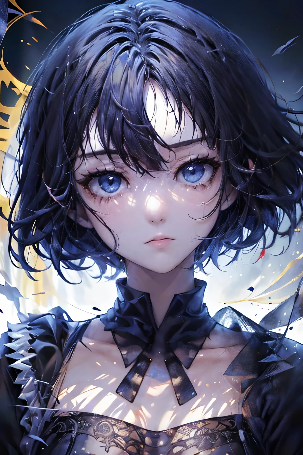 Anime girl with blue eyes and black hair in a black dress - SeaArt AI