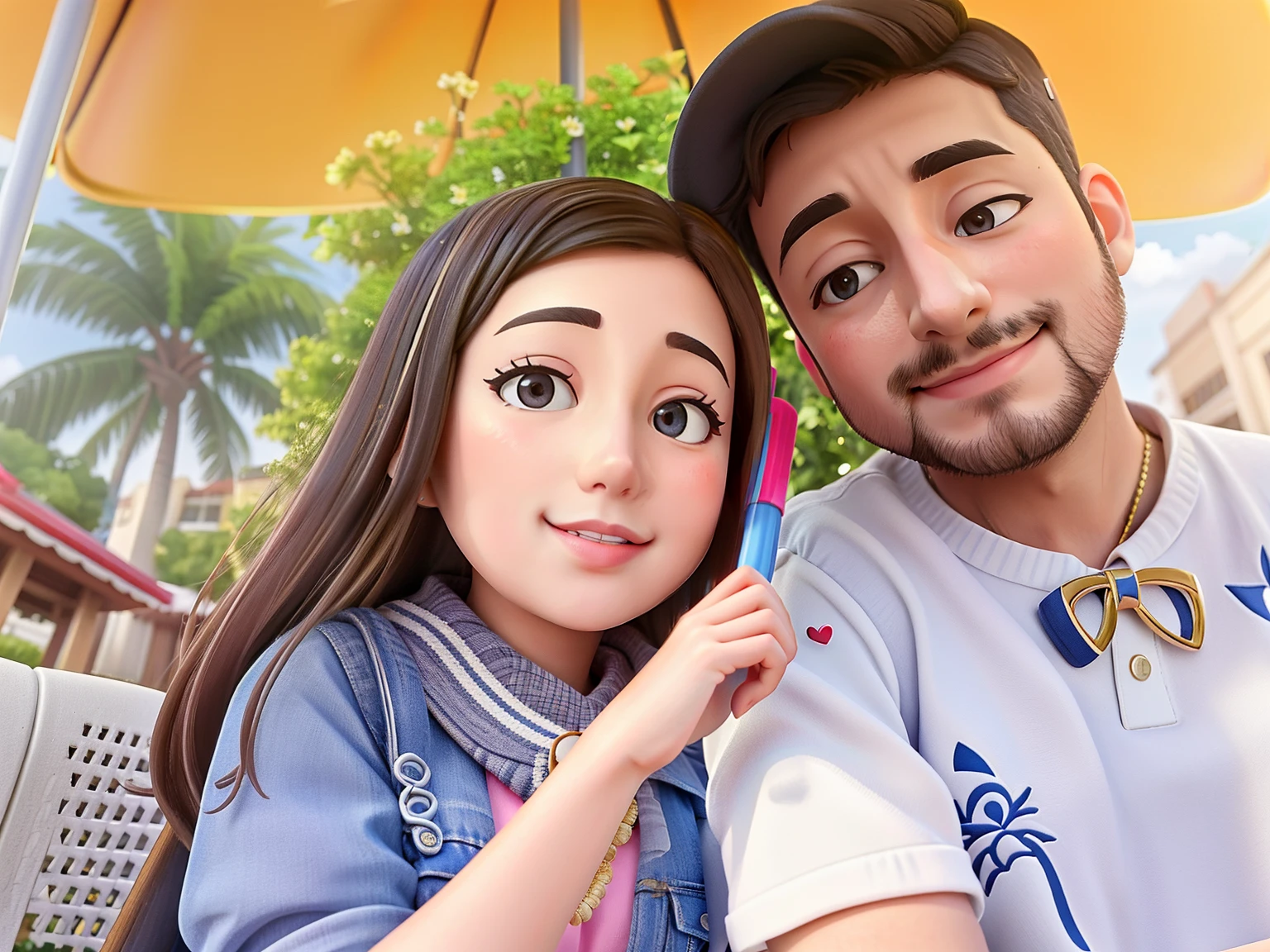 they are sitting under an umbrella outside and posing for a picture, facebook post, lovely couple, 😭🤮 💔, taken in the early 2020s, 8k selfie photograph, 4k post, 4 k post, profile image, very very low quality picture, photo taken in 2 0 2 0, vacation photo, profile pic, couple