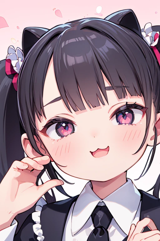(​masterpiece、top-quality、ultra-detailliert、high-resolution illustrations、Ultra-high-definition CG、8k size wallpaper、offcial art、production art)、Skin quality improvement,(Face),(((only face:1.5)))、((Face Focus:1.5))、((close to viewer:1.5))、(Gothic lolita)、(;3:1.5)、(girl with)、(short twintails),(Heart-shaped eyes:1.5),(Excited eyes:1.5)、(big eye),Upper body