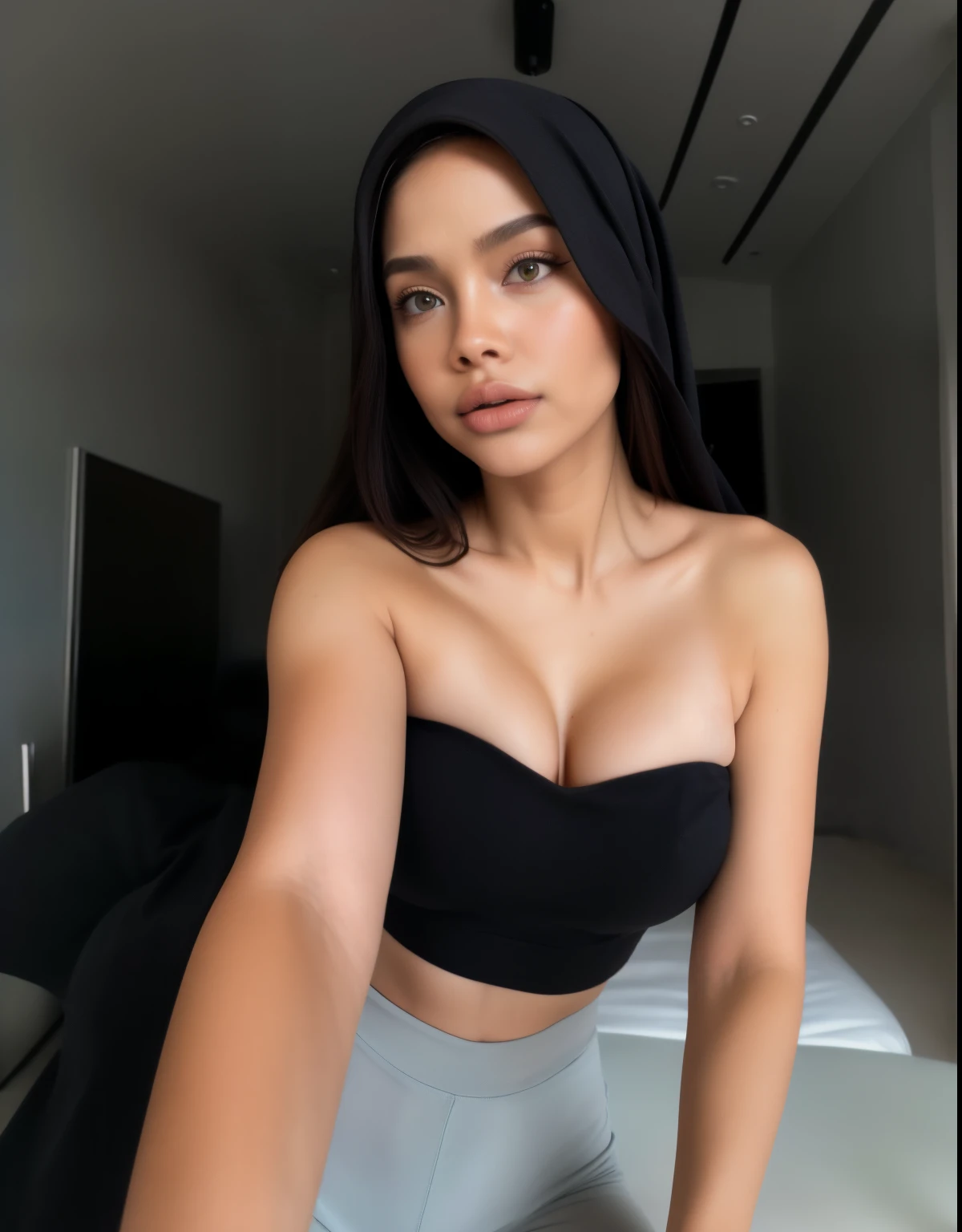 beautifull hand, perfect hand, realistic hand, malay girl wearing hijab, 48 Years Old beautiful woman. ((lace bra and panties)),(bigger boobs),((look down at the camera and open mounth open mounth open mounth))., Emphasize ass, biggerchest, big Nipple, de pele branca, bigger breasts thin waist, mexico-style street, Hyper-Realism, Cinematic lighting, depth of fields, From below, vanishing point, F/2.8, Anatomically correct, Textured skin, Super Detail, awardwinning, Best Quality, hight resolution, wearing pastel blue underwear, bra and panties only, hospital ward background, spread leg open, RAW photo, best quality, masterpiece, high detail RAW color photo, malay girl, professional photograph, (realistic, photorealistic:1.37), (high detailed skin:1.2), high resolution, beautiful detailed eyes, dramatic lighting, cinematic lighting, back light, professional lighting, detailed skin texture, insane details, intricate details, accent lighting, soft volumetric light, bokeh, (dramatic light:1.2), (neutral colors:1.3), cross process,