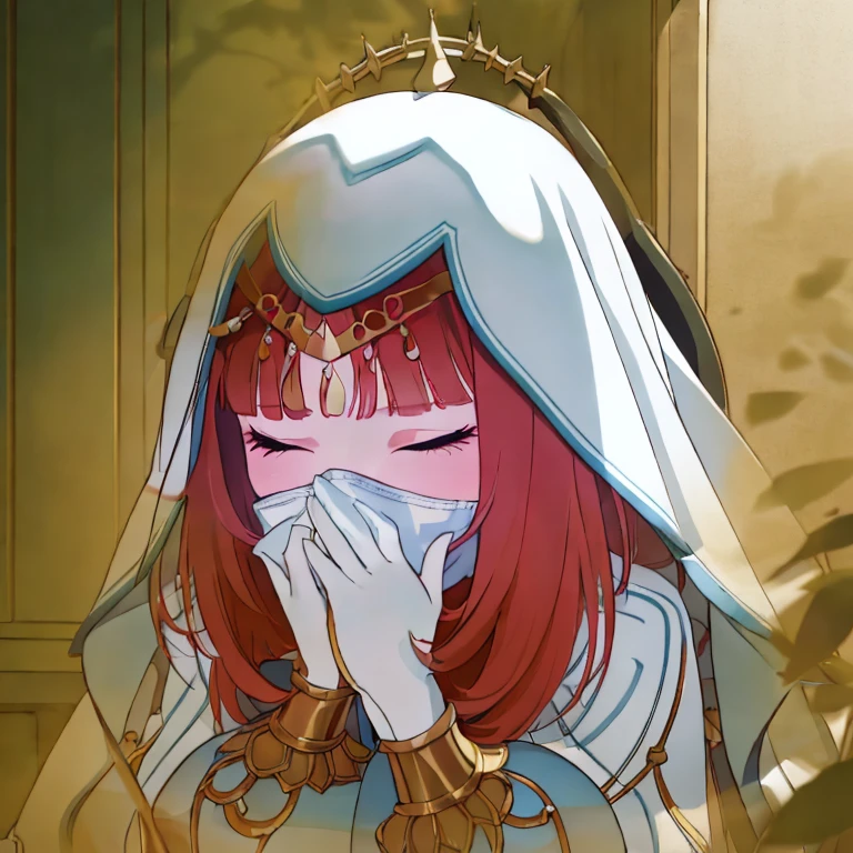 (masterpiece:1.2、top-quality)、(the Extremely Detailed CG Unity 8K Wallpapers、ultra-detailliert、Best Shadows)、(细致背景)、(The best lighting、extremely delicate and beautiful)、depth of fields, yellow smoke covering her face, covering nose using bare hand, upward looking gaze、closed her eyes,(((syncope))),((shed tears)),((((Girl is surprised when she smells the bad smell of farts)))),((((please cover your face with your hands。'There'no smell)))