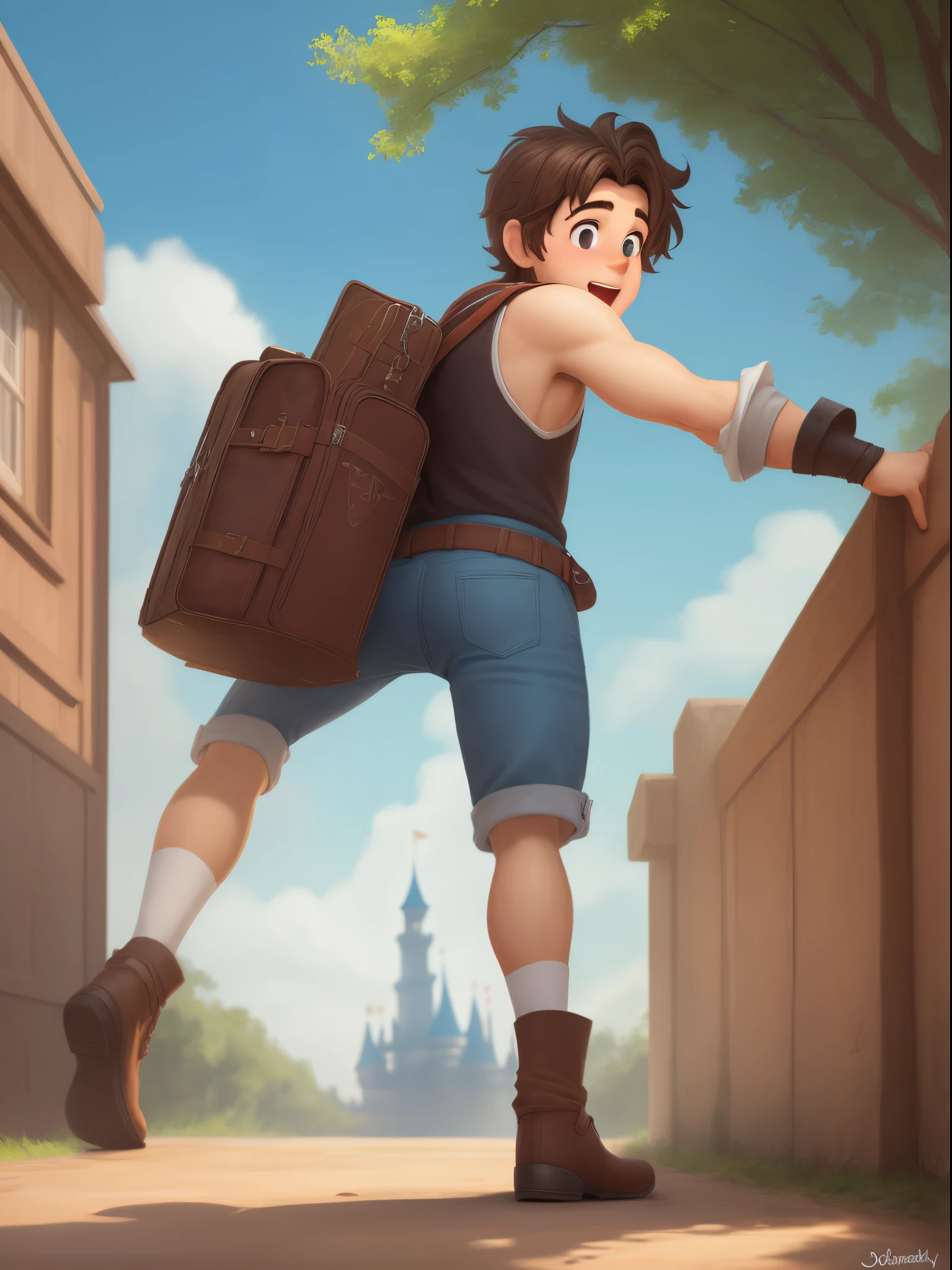 Suprised male Disney character facing backwards