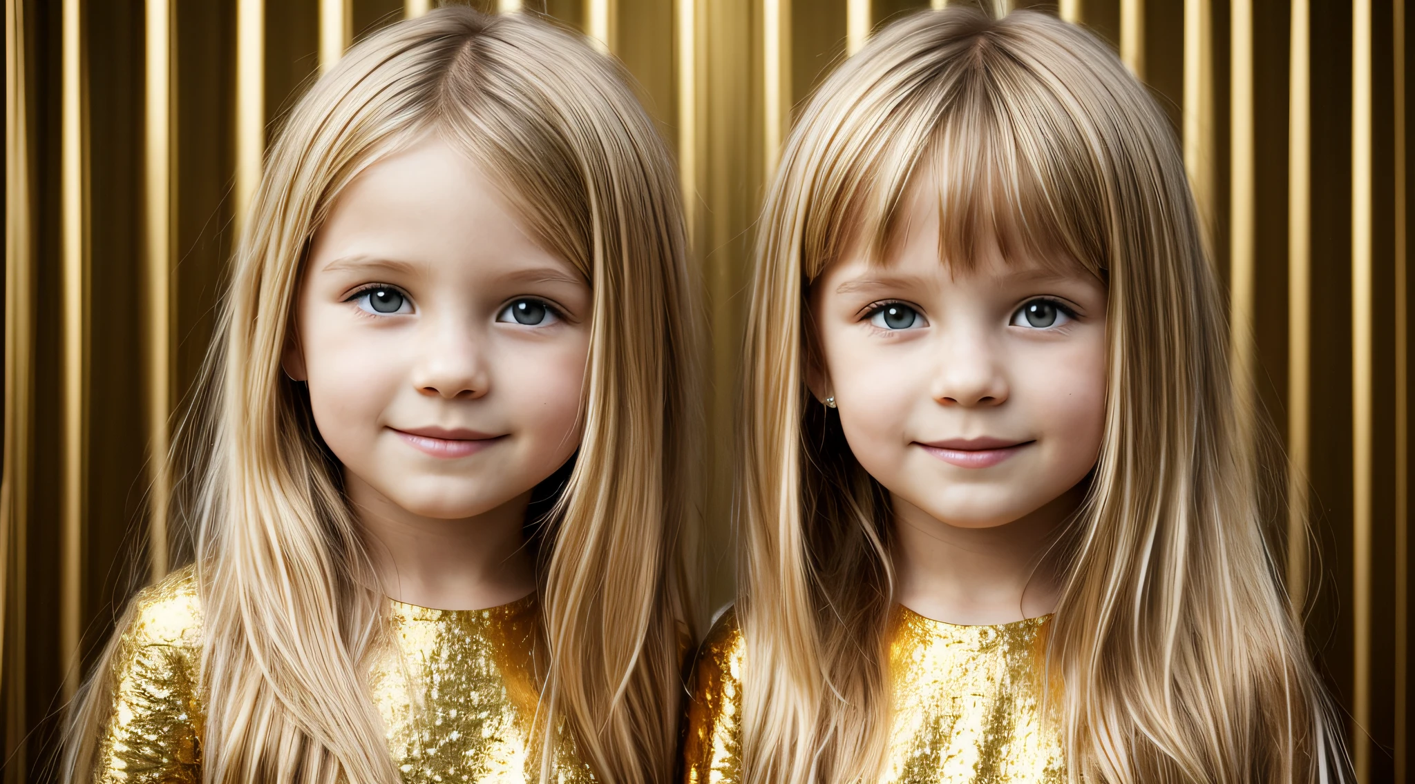 Metallic background GOLD KIDS BLONDE LONG HAIR.