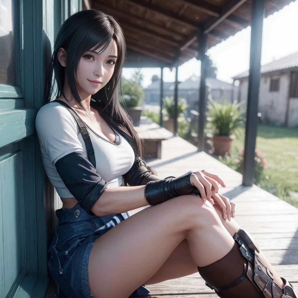 (best quality,ultra-detalhado),(Realistic:1.37),Tifa Lockhart,Rosto bonito e detalhado, Sweet smile expression, textura ultra realista, rosto delicado, corpo delicado, Fit physique