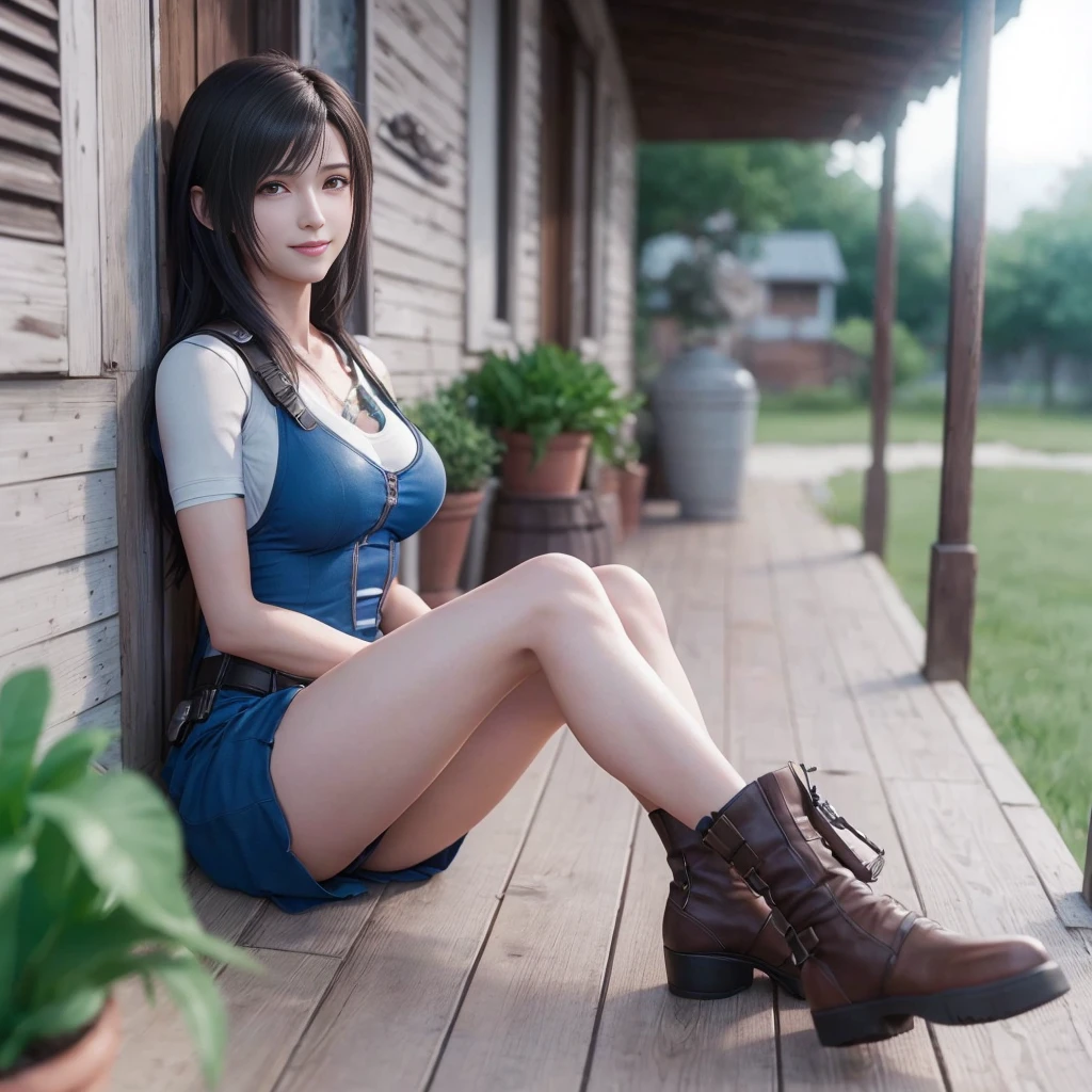 (best quality,ultra-detalhado),(Realistic:1.37),Tifa Lockhart,Rosto bonito e detalhado, Sweet smile expression, textura ultra realista, rosto delicado, corpo delicado, Fit physique