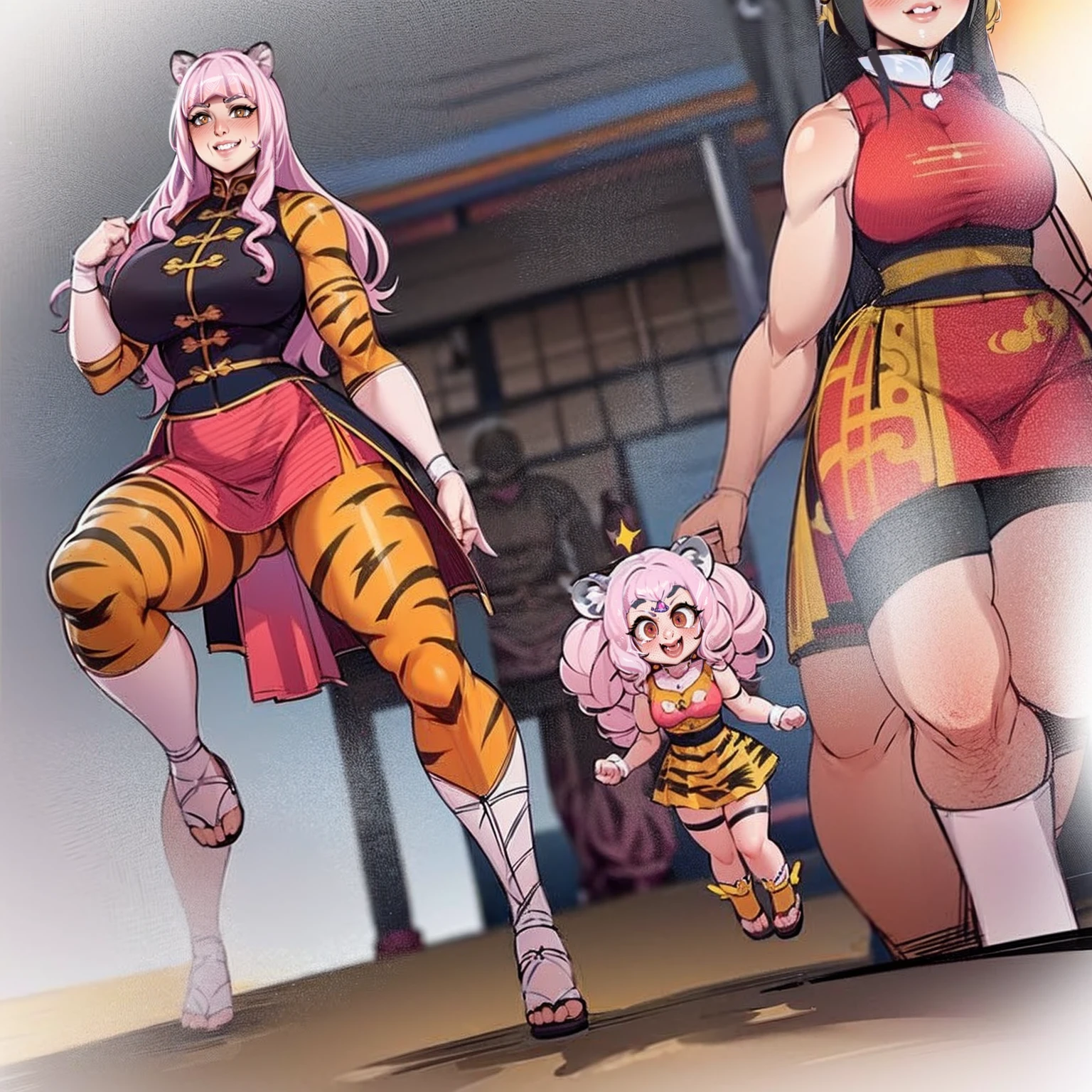 Japanese style,Brown Skin,Muscular,Big Breasts,kimono,hell,jailer,horse-headed ghost,Uniform,foot,whole body,inflammation,Loincloth,
