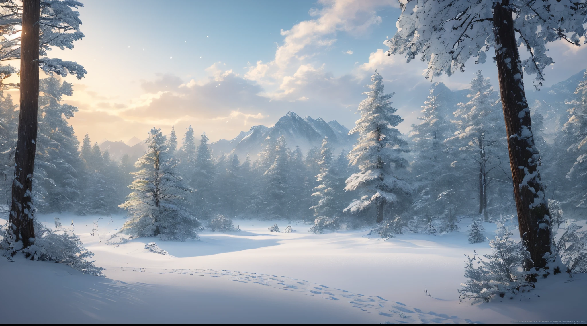 masterpiece, best quality, high quality, extremely detailed CG unity 8k wallpaper, The vast and quiet taiga stretches to the horizon, with dense green trees grouped in deep harmony, as the fresh breeze whispers through their leaves and crystal snow lies on the frozen ground, creating a stunning and peaceful landscape, Bokeh, Depth of Field, HDR, bloom, Chromatic Aberration ,Photorealistic,extremely detailed, trending on artstation, trending on CGsociety, Intricate, High Detail, dramatic, art by midjourney