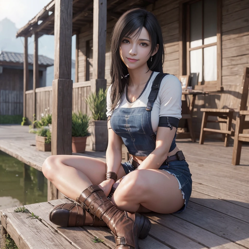 (best quality,ultra-detalhado),(Realistic:1.37),Tifa Lockhart,Rosto bonito e detalhado, Sweet smile expression, textura ultra realista, rosto delicado, corpo delicado, Fit physique