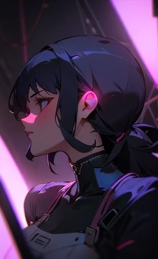 Self portrait, beautiful, HD, cyberpunk anime, corset, neon lighting