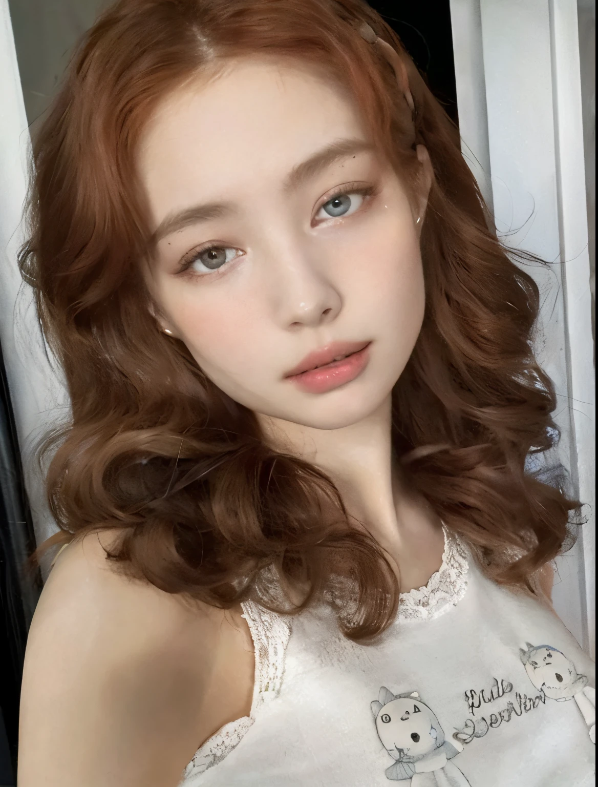 there is a woman with red hair and a white shirt, rosto perfeito ), Yelena Belova, Anna Nikonova aka Newmilky, with pale skin, Taran Dasha, 🤤 retrato da menina, pale skin curly blond hair, Retrato Sophie Mudd, Amouranth, Anastasia Ovchinnikova, pale fair skin!!, lindo rosto delicado, pia sadie