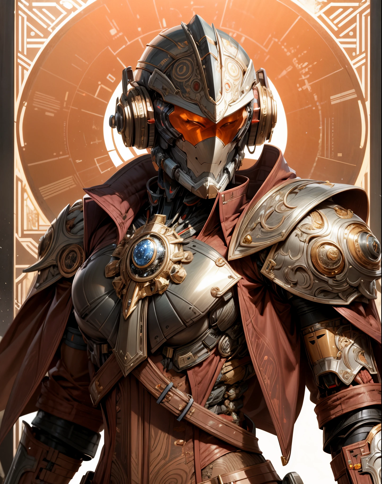 ((An epic and visually stunning digital anime portrait featuring a sylphlike masculine male space soldier clad in a sleek yet tactical white armored military trench coat, (((flat masculine chest))), ((the character is adorned in a (scifi tactical armored open front trench coat with a built in exoskeleton, hood pulled up) (over a form fitted armor plated yet super sleek and revealing under suit with waist cut outs), the armor plating on the upper arms and shoulders beautifully engraved)). The image showcases the beauty and elegance of the character, ((capturing their flamboyant essence and heavy mecha aesthetic)). The character also possesses an androgynous charm, (with slim yet heavily muscled physique, sylphlike with a beautiful feminine waist and toned yet beautifully sleek cybernetic arms, mechanical arms and legs, mecha muscles), looking at viewer