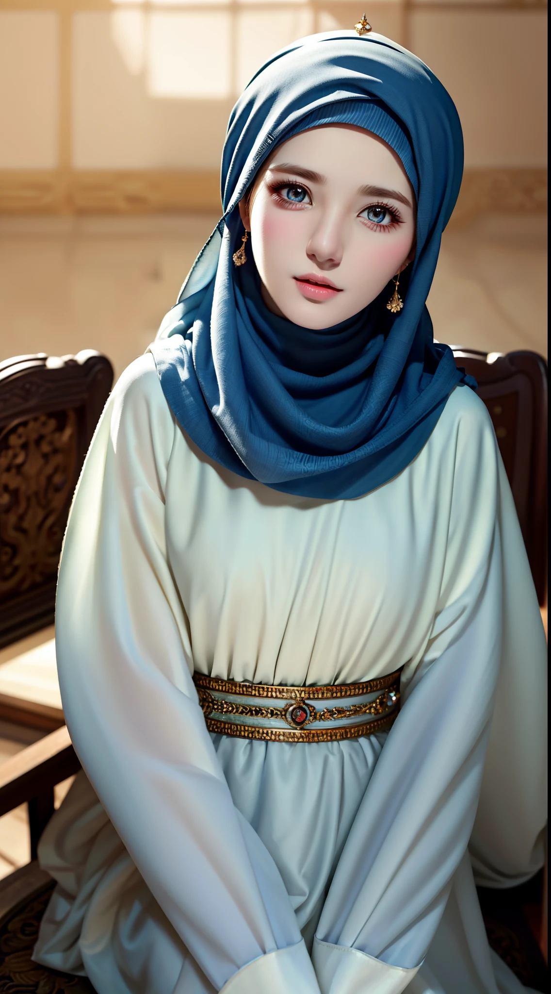 1girl, solo, beautiful face, high detailed realistic eyes, double eyelids, high detailed realistic pupils, (upon body from head to waist:1.36), (wearing hijab:1.37), (moslem headscarf:1.37), reading glasses, sitting alone on a long chair, amazing mosque park background, taj mahal, best quality, masterpiece, highres, black and white moslem female dress, Beautiful face, (upon body from head to waist:1.35), tyndall effect, photorealistic, dark studio, two tone lighting, 8k uhd, dslr, soft lighting, high quality, volumetric lighting, candid, Photograph, high resolution, 4k, 8k, Bokeh, (hyperrealistic girl), (illustration), (high resolution), (extremely detailed), (best illustration), (beautiful detailed eyes), (best quality), (ultra-detailed), (masterpiece), (wallpaper), (photorealistic), (natural light), (rim lighting), (detailed face), (high detailed realistic skin face texture), (anatomically correct), (heterochromic eyes), (detailed eyes), (sparkling eyes), (dynamic pose), (hair completely covered by the hijab:1.35), looking to viewer