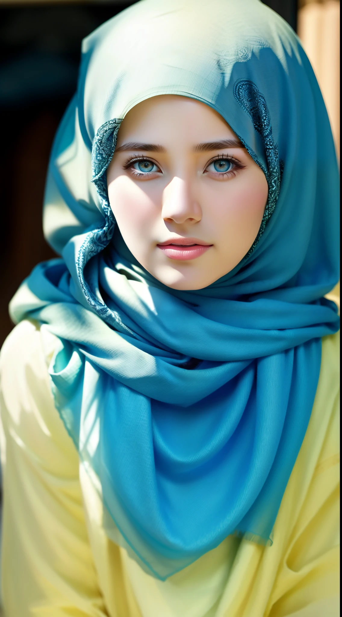 1girl, solo, beautiful face, high detailed realistic eyes, double eyelids, high detailed realistic pupils, (upon body from head to waist:1.36), (wearing hijab:1.37), (moslem headscarf:1.37), reading glasses, sitting alone on a long chair, amazing mosque park background, taj mahal, best quality, masterpiece, highres, black and white moslem female dress, Beautiful face, (upon body from head to waist:1.35), tyndall effect, photorealistic, dark studio, two tone lighting, 8k uhd, dslr, soft lighting, high quality, volumetric lighting, candid, Photograph, high resolution, 4k, 8k, Bokeh, (hyperrealistic girl), (illustration), (high resolution), (extremely detailed), (best illustration), (beautiful detailed eyes), (best quality), (ultra-detailed), (masterpiece), (wallpaper), (photorealistic), (natural light), (rim lighting), (detailed face), (high detailed realistic skin face texture), (anatomically correct), (heterochromic eyes), (detailed eyes), (sparkling eyes), (dynamic pose), (hair completely covered by the hijab:1.35), looking to viewer