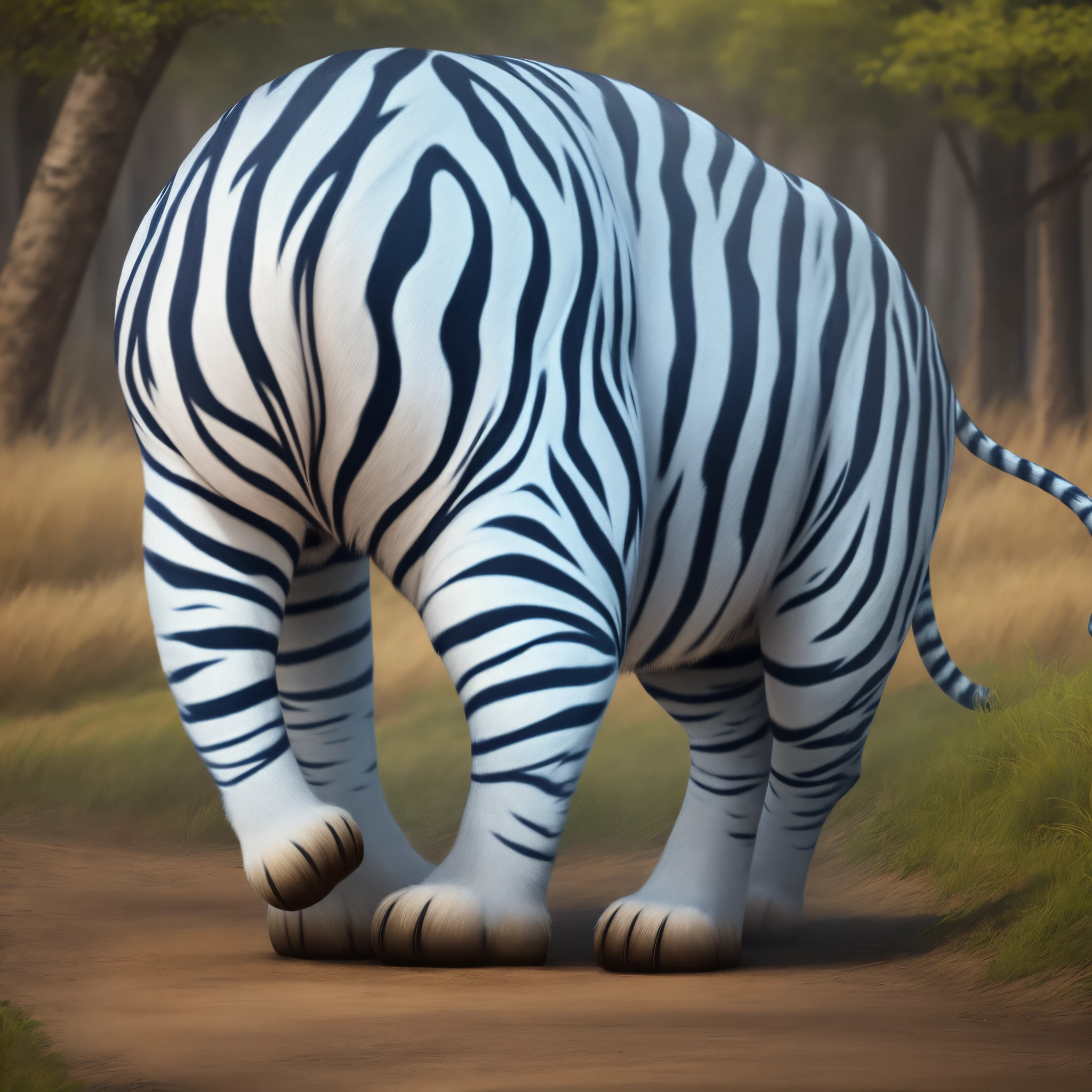 blue tiger with red stripes photo realistic