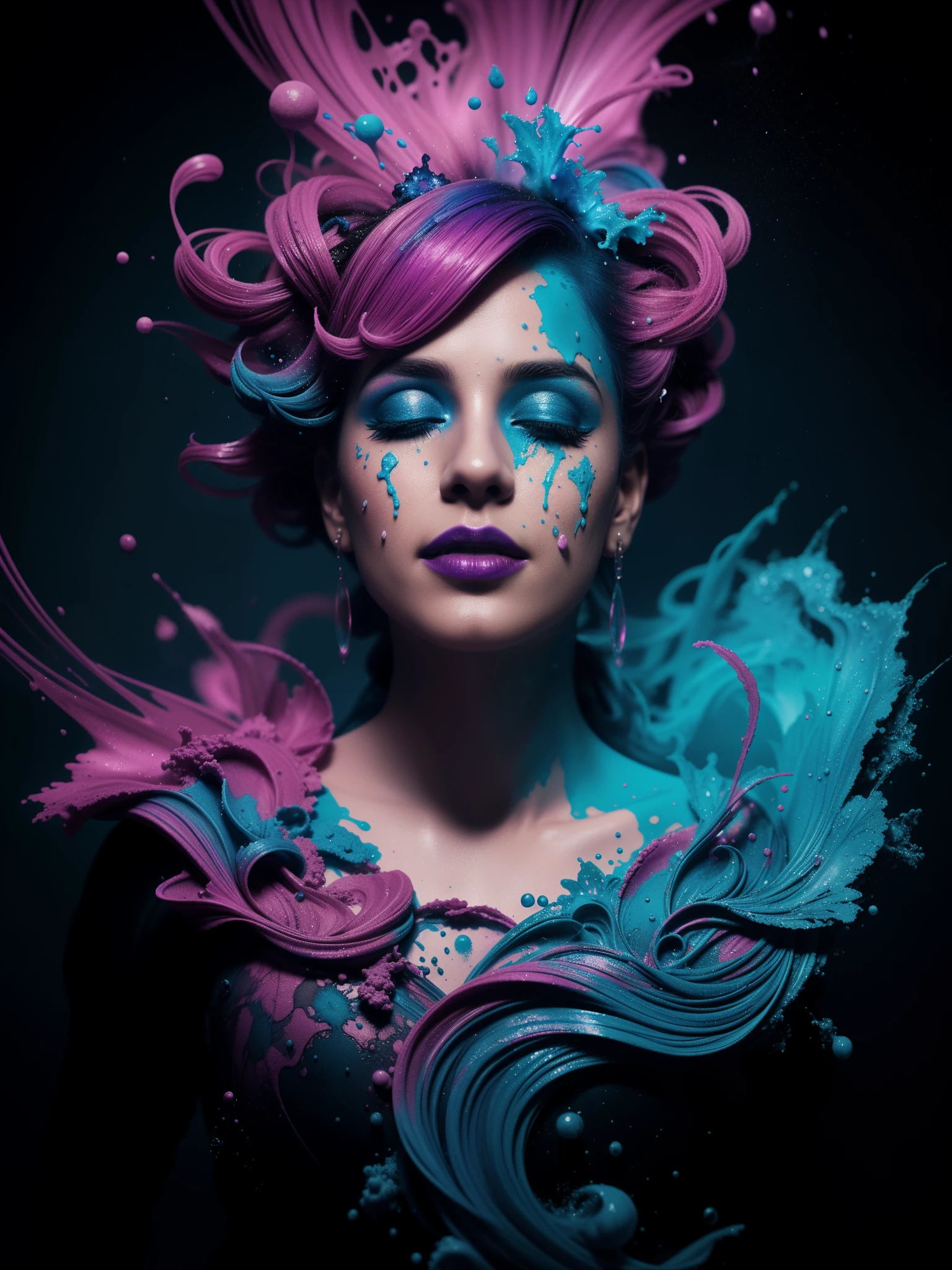 Alberto seveso art, dancing sillhouette, water ink, blue, purple, pink, ink water, ink cloud, alberto seveso art, loose painting style, intricate detail, cinematic lighting, octane render, 8k render, volumetric lighting