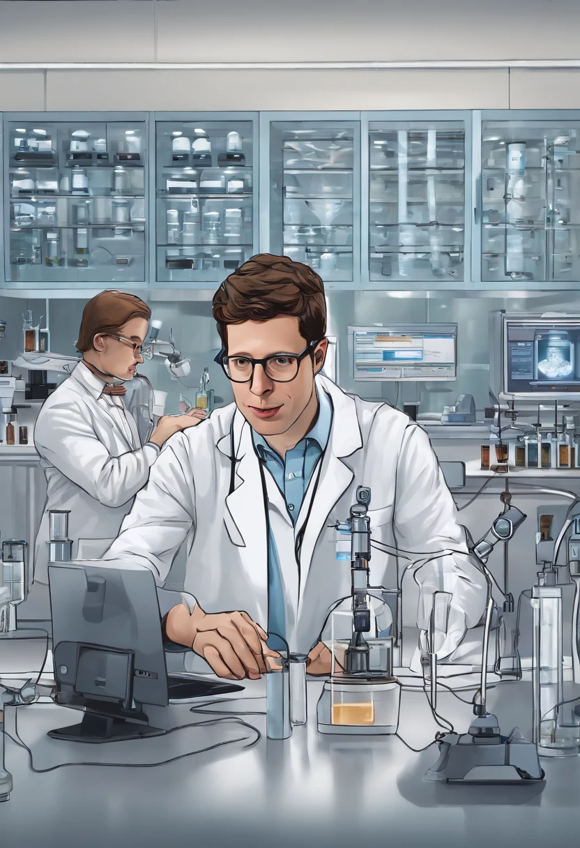 A photo of Sam Altman leading a team of scientists in a high-tech laboratory, with AGI research equipment in the background,original,Sam Altman, male