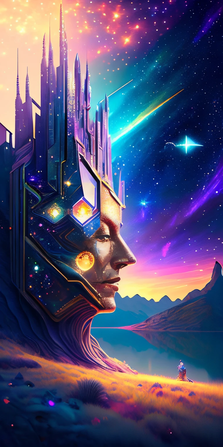 (Starlight Art:1.5)，Dreams of happiness，Bright starlight，bismuth，is very beautiful，inspiring，Iridescent，Suggestive digital art，lavishly decorated，Bio-luminescence，ellegance，Picturesque，hyper-detailing，Exquisite；复杂、surreal concept art，aesthetics，Fluency，complex abstract starry sky，professional，tmasterpiece，8K，UHD resolution，Best quality at best，Epic surrealism，epic happy fantasy，epic starlight art，Epic future science fiction art，Epic starlight digital illustration
