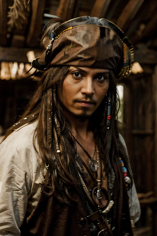 Capt. Jack Sparrow. pirates of the carribean. higly detailed, hyper realisitc, professional photo 32k