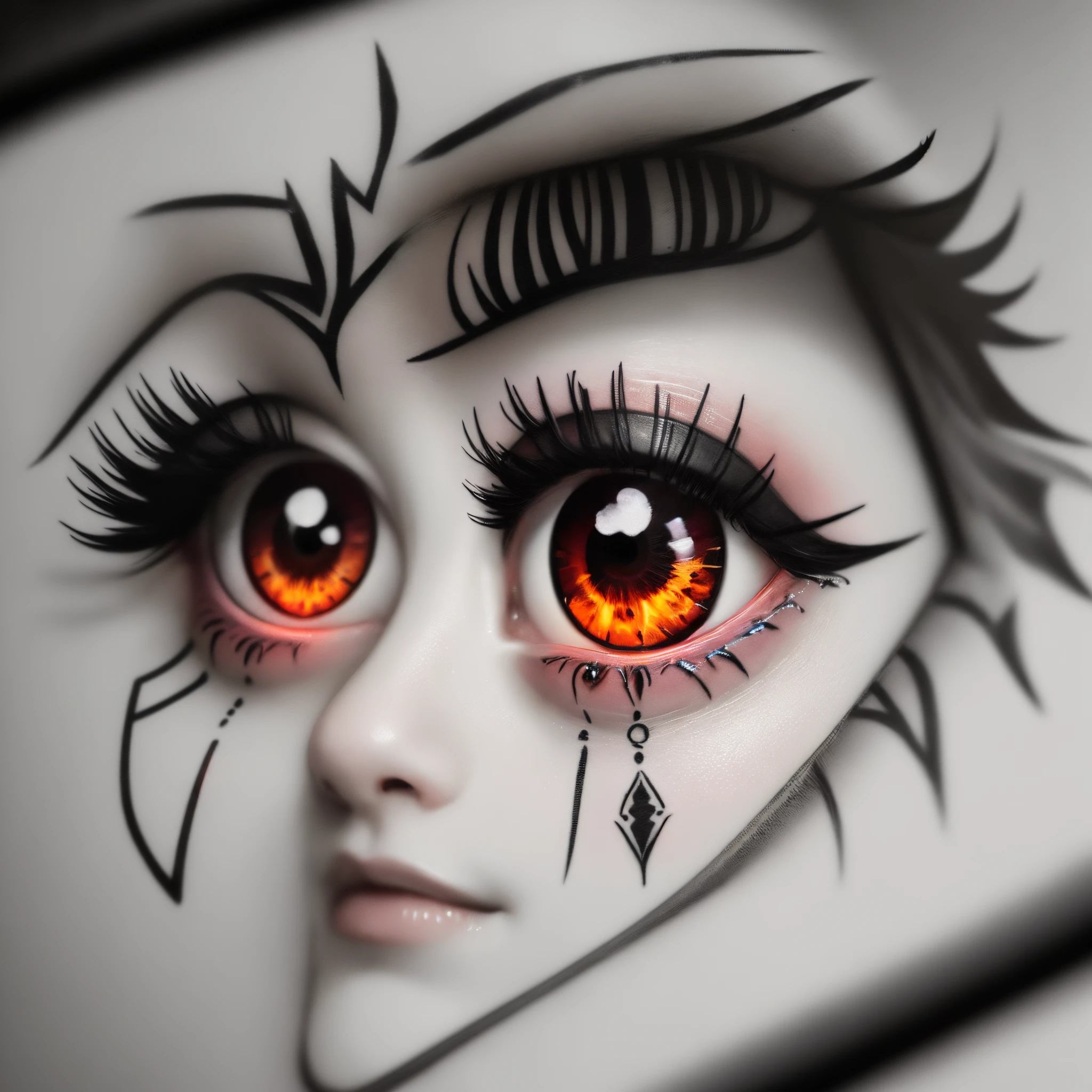 I would like art with reference lines and old school tattoo art design , in which the image will be . An eye with flames on top and three tears on the bottom