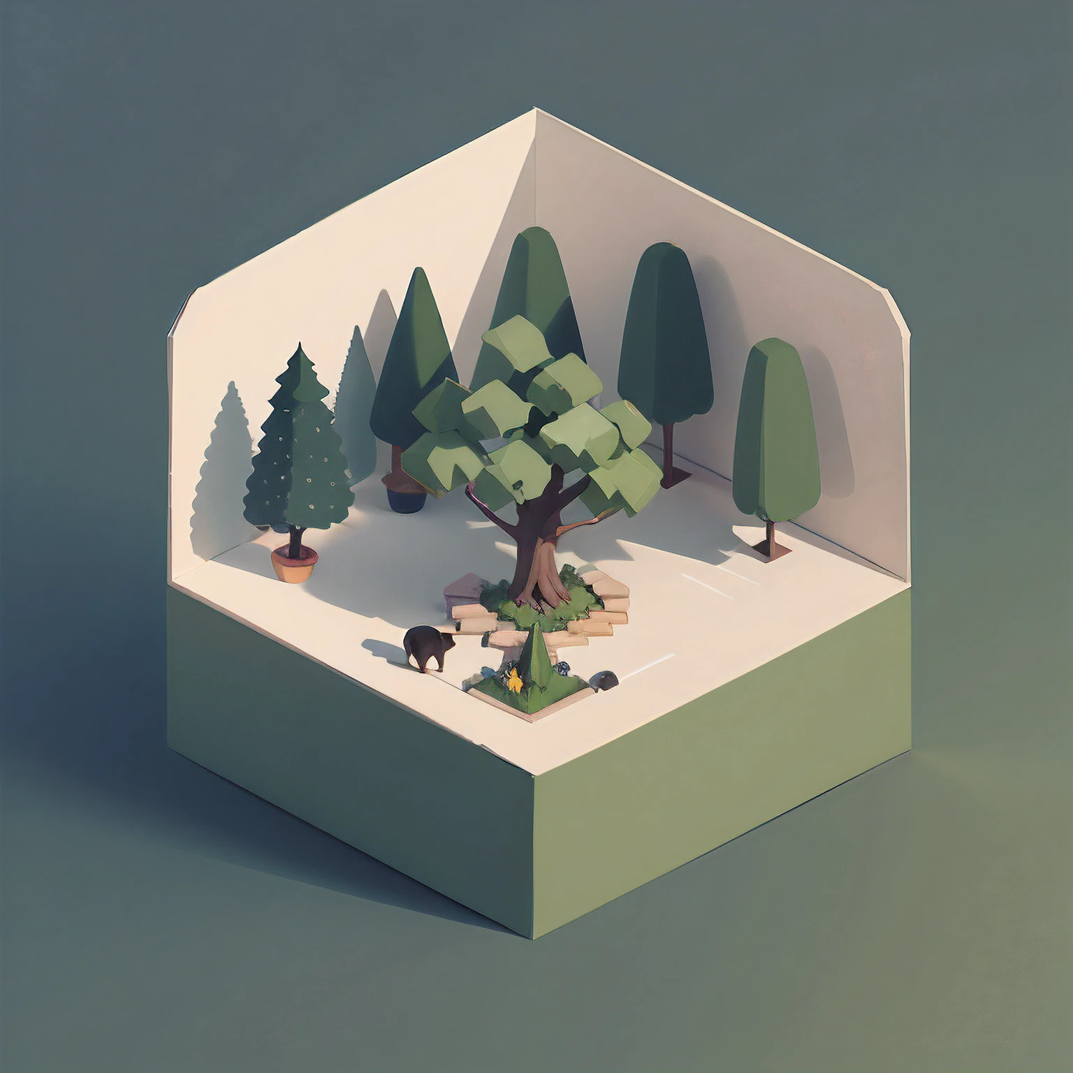 Isometric tree hand drawn