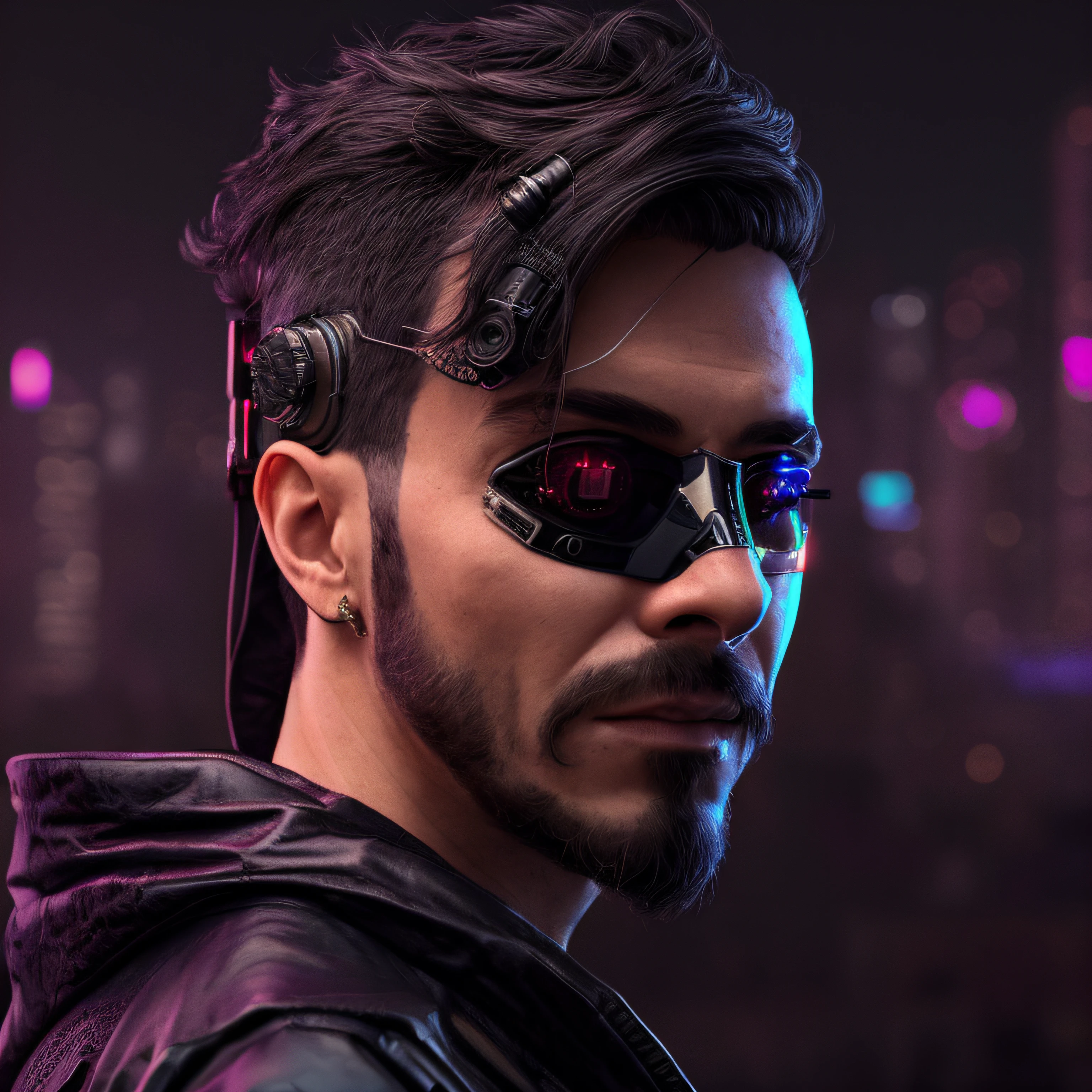 there is a man with a beard and sunglasses on posing for a picture, estilo cyberpunk hiper-realista, Estilo cyberpun, sem brinco na orelha， hiper-realista, Retrato de um homem cyberpunk, Arte cyberpunk 8K ultrarrealista, retrato cyberpunk, 8k portrait render, personagem cyberpunk, Cara cyberpunk, Cara cyberpunk, cyberpunk hero, Retrato VFX altamente detalhado, Cinematic realistic portrait, Anton Fadeev 8 K