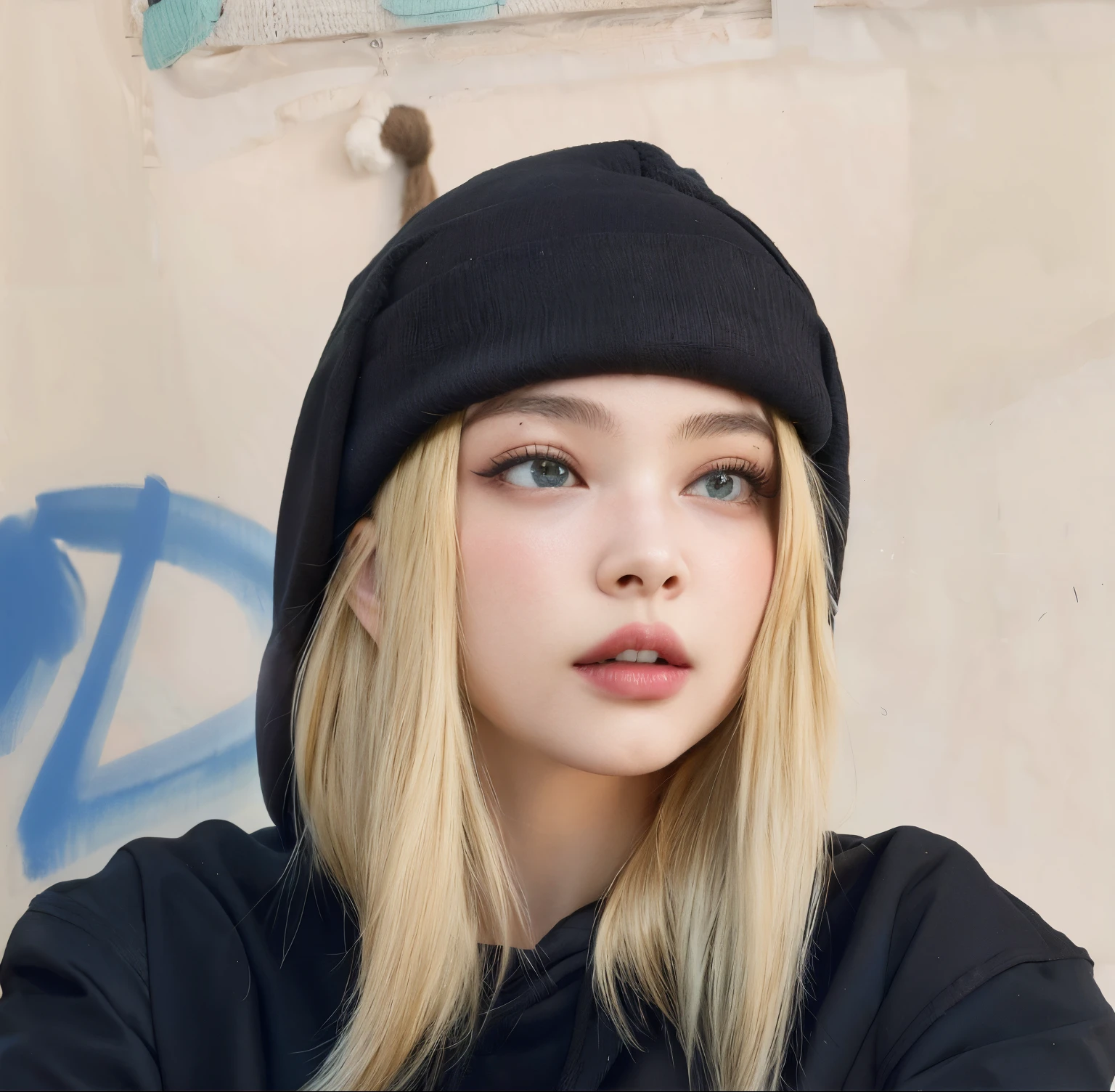 mulher loira com cabelos longos, wearing a black hat and a black hoodie, ava max, perfeita de cabelos brancos, 🤤 retrato da meninao perfeito ), Retrato de Kim Petras, very high quality face, cabelos loiros e olhos grandes, rosto como ester exposito, retrato de alta qualidade, with black beanie on head, foto de perfil headshot, blonde girl, 18 anos