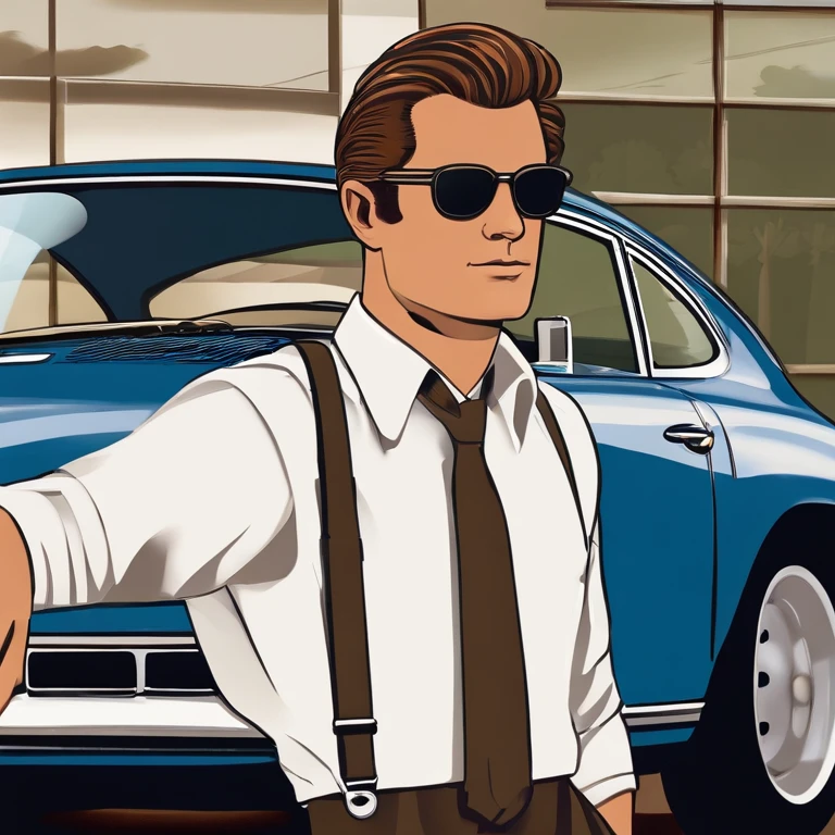 Lumbergh is typically seen in a business-casual attire, sporting a white collared shirt, suspenders, and off-color tie. His hair is neatly combed back, and he is almost always seen carrying a coffee mug, further emphasizing his corporate persona. He drives a blue Porsche 911. ,Office Space movie,Lumbergh is typically seen in a business-casual attire, sporting a white collared shirt, suspenders, and off-color tie. His hair is neatly combed back, and he is almost always seen carrying a coffee mug, further emphasizing his corporate persona. He drives a blue Porsche 911. , male,face,photo
