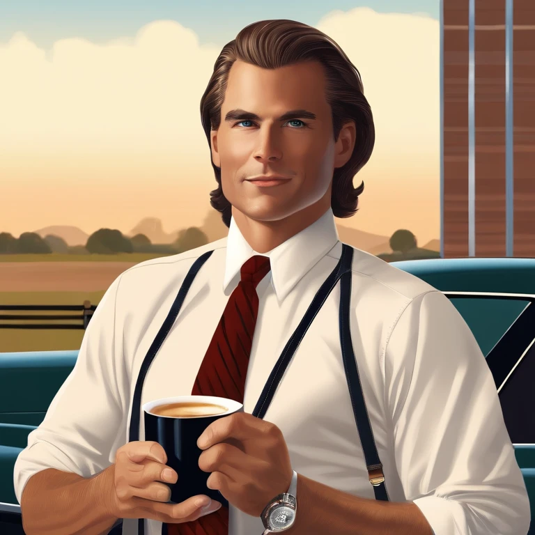 Lumbergh is typically seen in a business-casual attire, sporting a white collared shirt, suspenders, and off-color tie. His hair is neatly combed back, and he is almost always seen carrying a coffee mug, further emphasizing his corporate persona. He drives a blue Porsche 911. ,Office Space movie,Lumbergh is typically seen in a business-casual attire, sporting a white collared shirt, suspenders, and off-color tie. His hair is neatly combed back, and he is almost always seen carrying a coffee mug, further emphasizing his corporate persona. He drives a blue Porsche 911. , male,face,photo