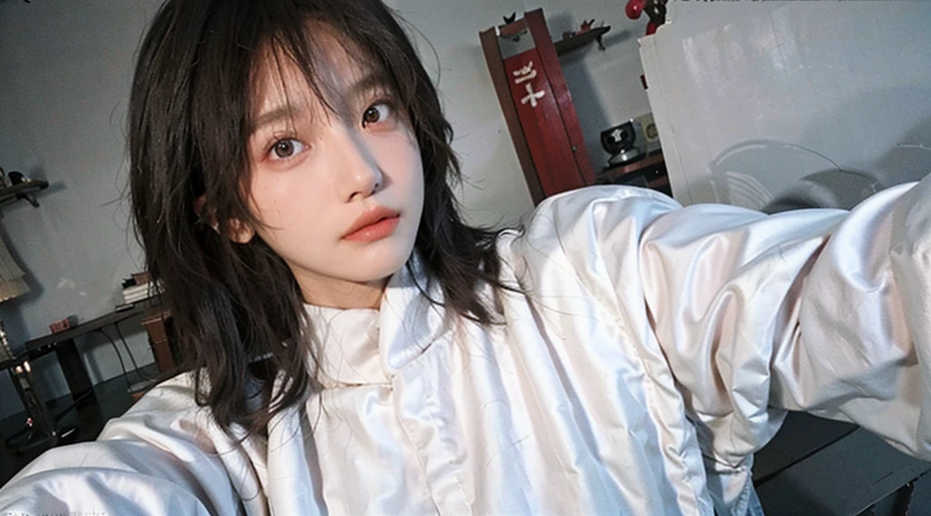 White background,Best Quality,masutepiece,超A high resolution,(Photorealistic:1.4),Raw photo,(Authentic skin texture:1.3),Photography Lighting,Rim Lights,,(film grains:1.3),(Selfie angle),1girll,Solo,beautiful detailed eyes and face,masutepiece,Best Quality,close-up,The upper part of the body,highneck sweater,,white backgrounid,,superwide shot,Photograph the whole body