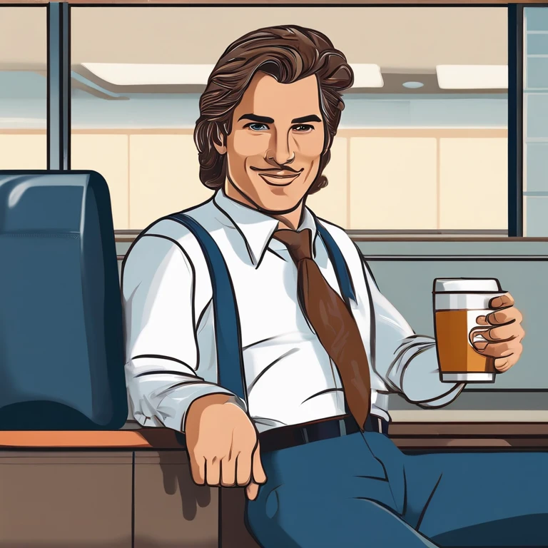 Lumbergh is typically seen in a business-casual attire, sporting a white collared shirt, suspenders, and off-color tie. His hair is neatly combed back, and he is almost always seen carrying a coffee mug, further emphasizing his corporate persona. He drives a blue Porsche 911. ,Office Space movie,Lumbergh is typically seen in a business-casual attire, sporting a white collared shirt, suspenders, and off-color tie. His hair is neatly combed back, and he is almost always seen carrying a coffee mug, further emphasizing his corporate persona. He drives a blue Porsche 911. , male,face,photo