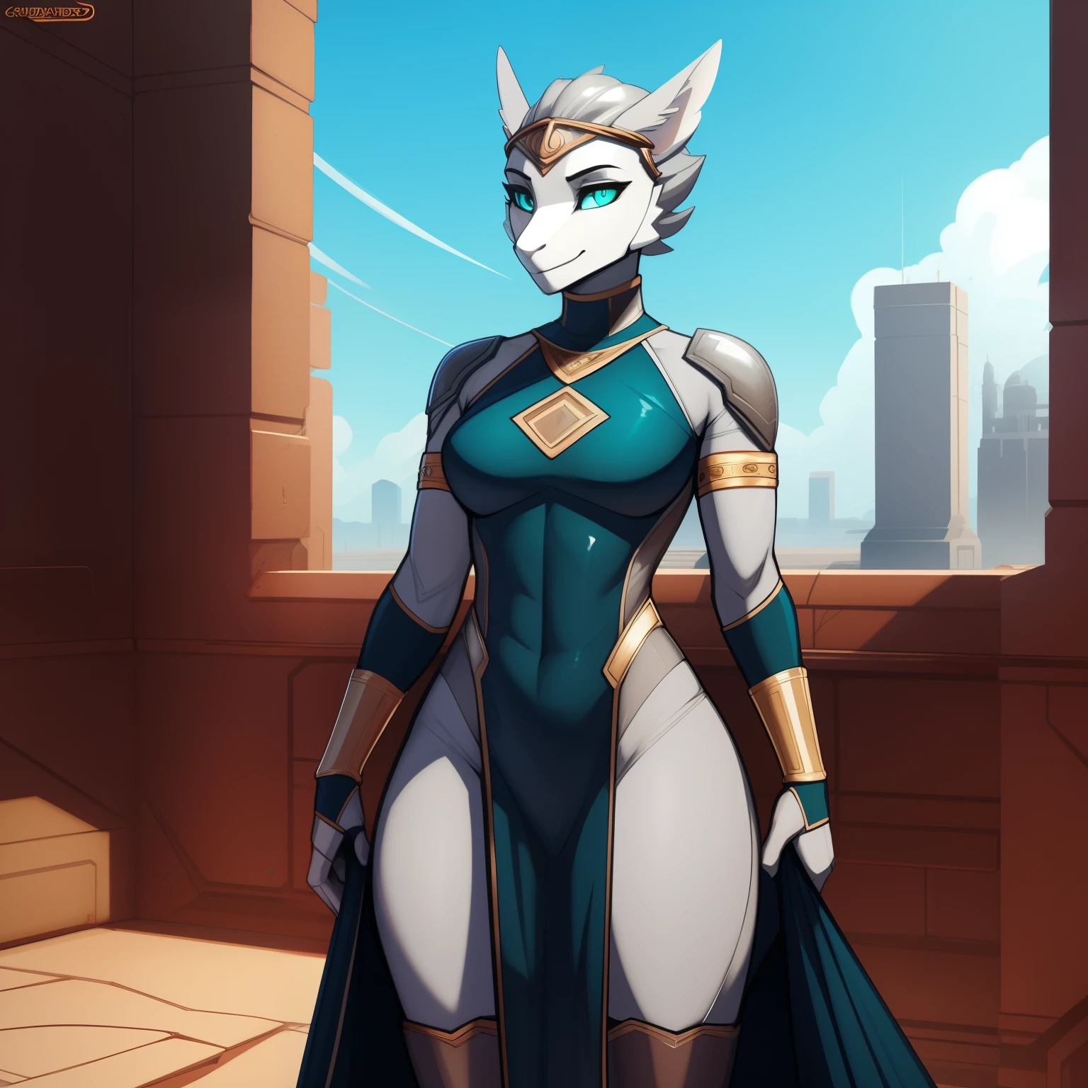 Lanky_muscular_sea_serpent female gray_scaled_body teal_eyes solo Masterpiece best_quality absurdres highly_detailed skintight_gown silver_circlet silver_gorget silver_bracers cleanly_drawn_eyes anthro_only by_claweddrip, by_greasymojo, by_underscore-b, by_runawaystride