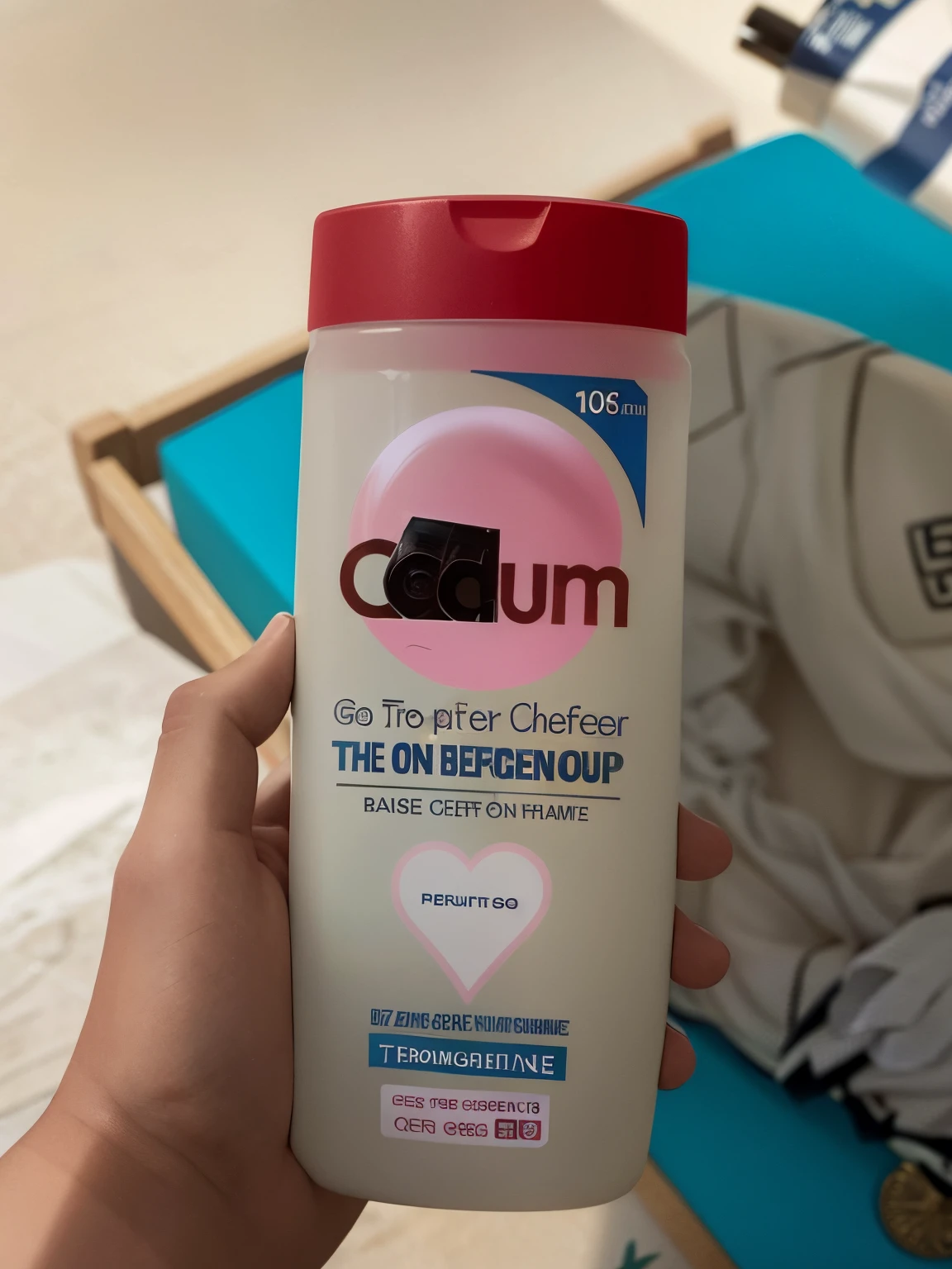 quelqu&#39;A tenant of a bottle of gel Cum à la main, oozium, only the head and shoulders, antigerme, par Hugo Heyrman, Placement de produit, Tir au midium, Douleur moyenne, Zumi, papier colle, parfum, Argerme, serge minhulin, not cropped, head and shoulders, Harumi, The action takes place in 19xx