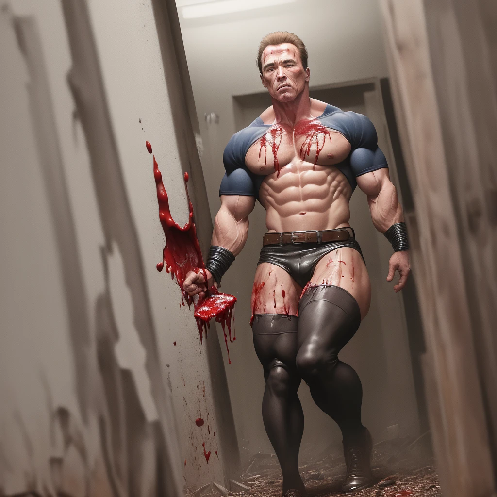 Arnold Schwarzenegger torture bloody mess gore thigh highs