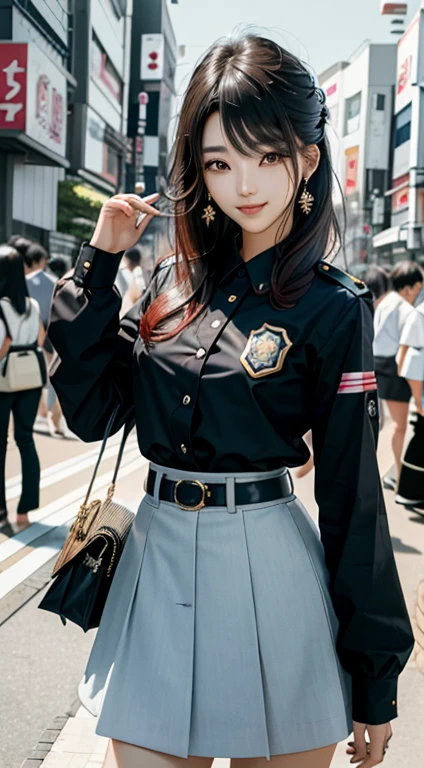 1girl,tiefling, 独奏, pear-shaped face, Beautiful, finely detailed beautiful eyes,black hair, braided hair, Long hair,scar, visible scar, Imperfection of the skin,fantasy creature,scout uniform, scout, exteriors, Nature, dodger, jacket, Street, urban, City