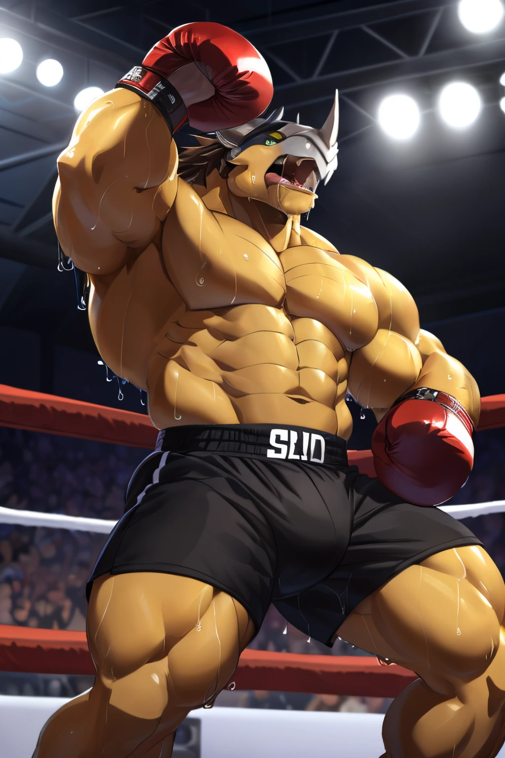 ((solamente) altura completa):1, (Anthro) Dragon ?????, Lora, adulto, maduro,cabello amarillo ,Masculino, delgado:1.2, flaco:1.2, alto:1, (??????? correct:1.2), venas vasculares, (Proporciones correctas:1.3), ???????, (Camisa, patas desnudas, Guantes de boxeo, black sweatpants), Ultradealtoado, (por WFA:1.2), (por takemoto_Arashi, por vorusuarts, por Traver009:1, por grimfaust:1), natural  lighting ((boxing ring):2.4 Antecedentes), (sudar:1.4, Wet:1.6), (mucho sudor fluyendo hacia abajo) exhausto, dragon head ((abrir:1 ojos, Dealtoado):1.2), boca abierta (Aliento humeante:1.2, drooling, goteo de saliva, babas espesas) lengua que sobresale, (serio:1.4) expression), con dolor, Caido, arrodillarse sobre una rodilla:1, una rodilla hacia arriba, colapsado, Brazos hacia abajo