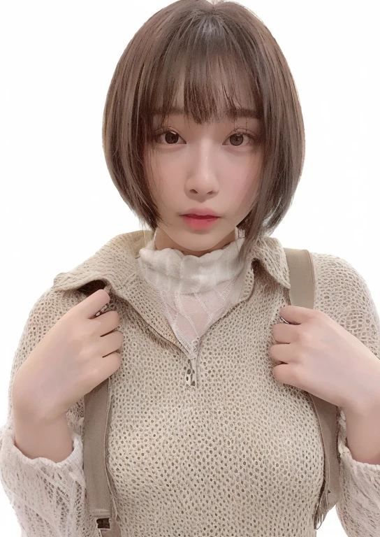 (Highest quality, 8K, 32k, masterpiece, Ultra-high resolution: 1.2), 1 Girl, Beautiful Japanese Woman, Narrow waist, (Lovely Face),, ((Neat and clean clothes), Natural clothes, 、color々With a wide variety of clothes、淡いcolorのブラウス, (Mimore length skirt), Elegance Casual), Age 25, Cinematic Light, (Biting pose: 1.2), (Smile at someone you like),Concrete wall、Silky Hair、short hair、Short Bob、Bob Hair、Loose and fluffy hair