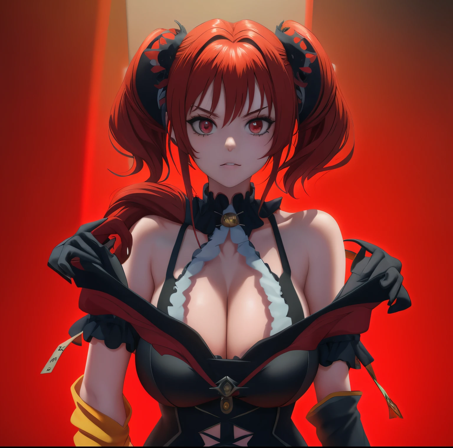Anime girl with red hair and black gloves posing for the camera...., Arte detallado de alta calidad 8K, Arte detallado del anime digital, 2. 5 d cgi anime fantasy artwork, seductora chica de anime, Photorealistic rendering of Anime Girl, 8k octae render foto, Chica de anime Gothic Maiden, Chica anime 3D, [ Arte digital 4K ]!!, Badass Anime 8K