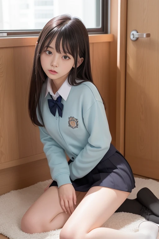 girl  sleeping、22 years old、逼真、Wearing school uniform、Has black hair。insertion、Female genitals、masturbation、touch and play、Panting face、Slim legs