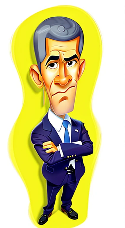 a cartoon of a man in a suit with his arms crossed, caricature illustration, caricatural, Estilo de caricatura, Retrato de Obama, imagem dos desenhos animados, retrato dos desenhos animados, caricatura, in cartoon style, caricatura!!!, desenho animado de arte digital, Obama, Retrato de Barack Obama, arte digital dos desenhos animados, pintura digital dos desenhos animados, Barack Obama, charicatura, desenhado com photoshop, Cartunesco