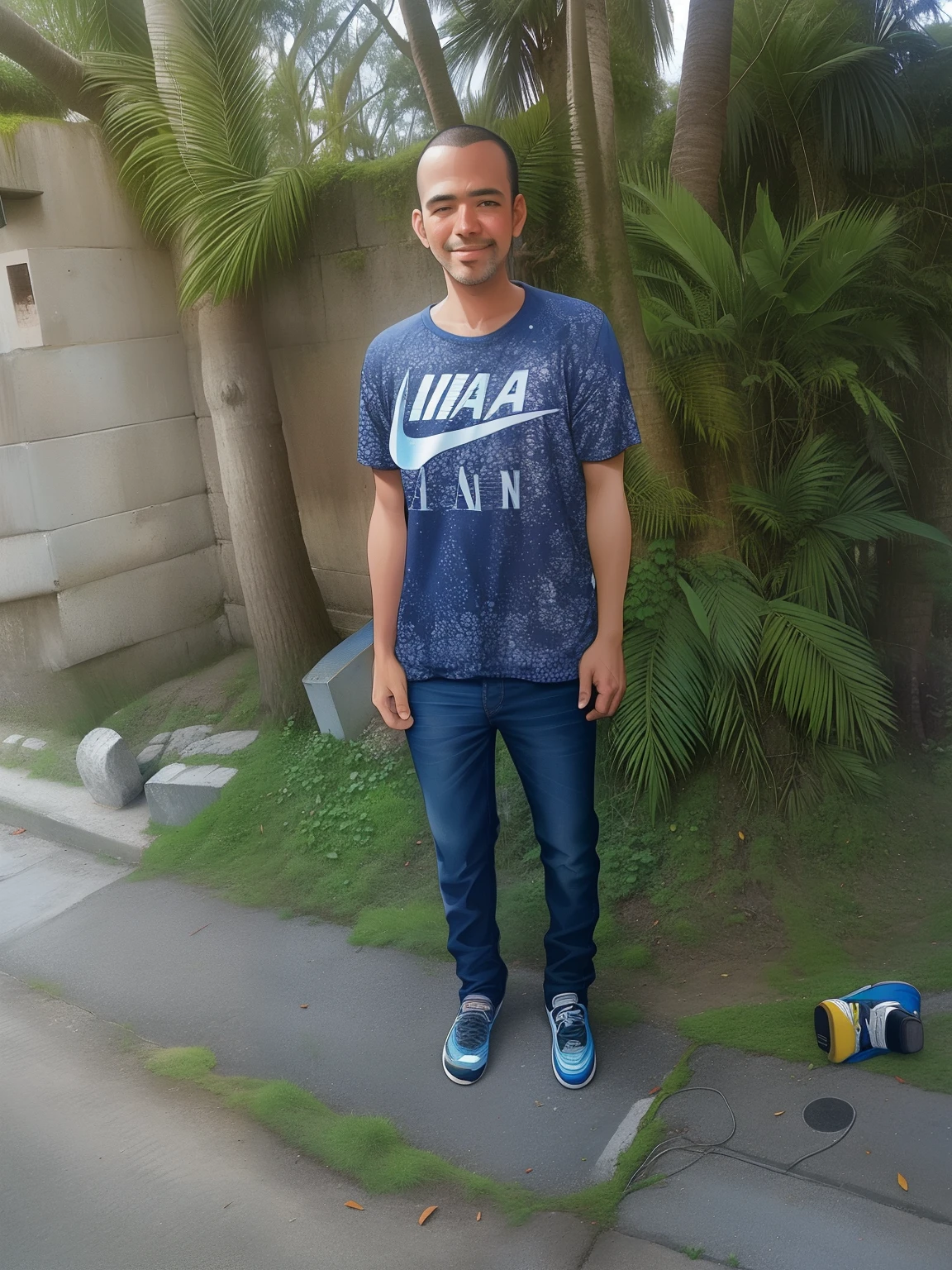 Man standing in front of a tree with a skateboard, Imagen de cuerpo entero, foto realista, andres rios, jose miguel roman frances, luis nieves sr, victor maristane, about 3 5 years old, castigo samaniego, whole body photography, ronaldo luis nazario de lima, Foto tomada en 2 0 2 0, Carmelo Blandino