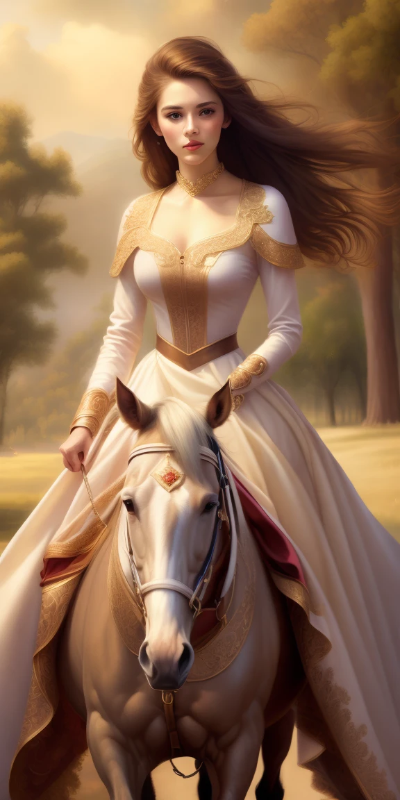 Highest Image Quality, High Resolution 8k,Painting of a Woman, Beautiful Woman,Riding a Horse in a Dress, Wlop Painting Style, Beautiful Character Painting, Beautiful Painting, Very Well Detailed Painting,Graphic Artist Magali Villeneuve, by Yang J, Wlop Art, Art by Edouard Bisson, Beautiful Fantasy Painting, Art by Wlop and Greg Rutxowski,  stylish digital painting, oil painting style, beautiful digital painting, very well detailed