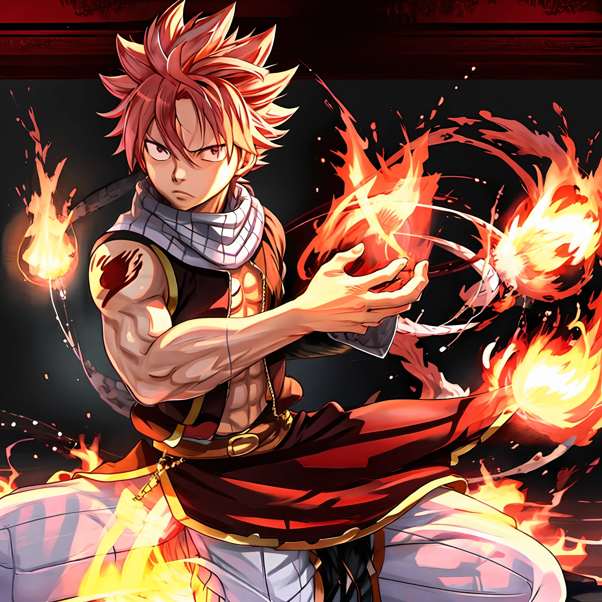 (4K,8k,best qualityer, work of art:1.2), Ultra-detailed Natsu Dragneel pose, confident 