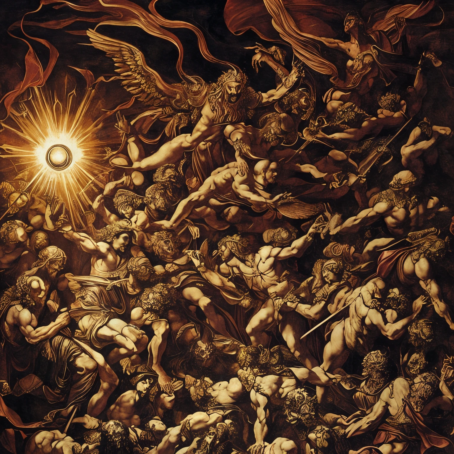 Renaissance demons creation of darkness many demons Michelangelo style Leonardo Davinci style high quality dark fantasy,  Demons are afraid of the light